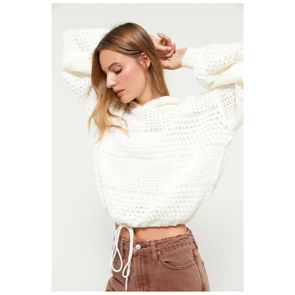 UO-Truly Madly Deeply Dana Crochet Off White Oversized Hoodie Pullover  (Size:S)